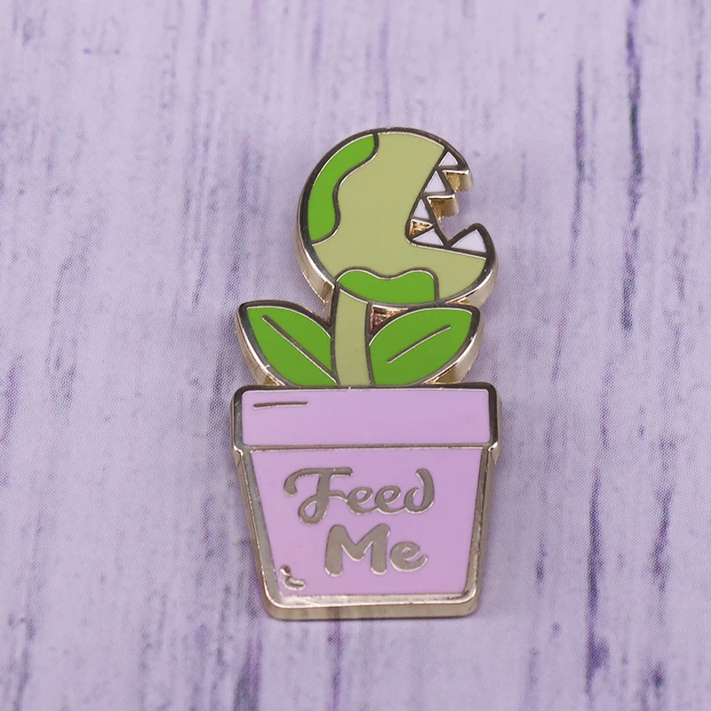 

Horrors Lapel Pin Feed Me Seymour Enamel Pin Lapel Pins Brooch Green Plants In Pink Flowerpot Badge