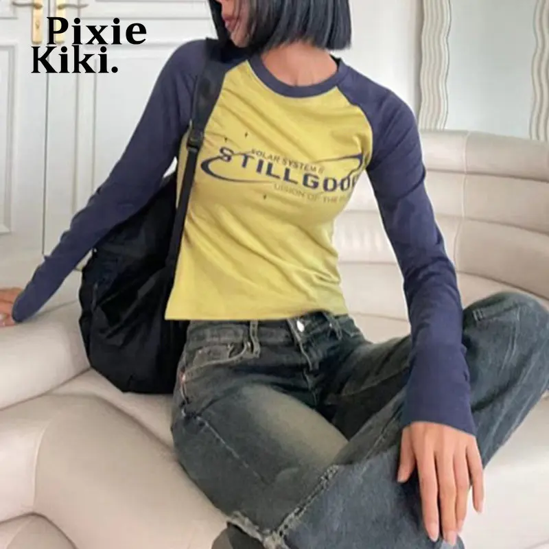Футболки PixieKiki с длинным рукавом и графическим рисунком ретро Y2k одежда для
