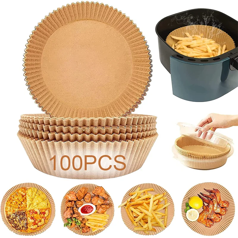 100PCS Air Fryer Disposable Paper Liner Airfryer Accessories Non-Stick Mat Round Paper Baking Mat Barbecue Plate Paper Roasting