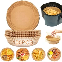 100pcs air fryer disposable paper liner airfryer accessories non stick mat round paper baking mat barbecue plate paper roasting