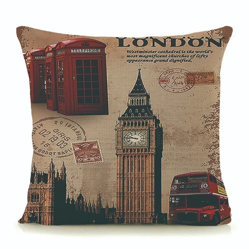 

Vintage England cushion cover home decorative pillows quality pillowcase Euro Retro style 45x45cm square pillow London scenic A2