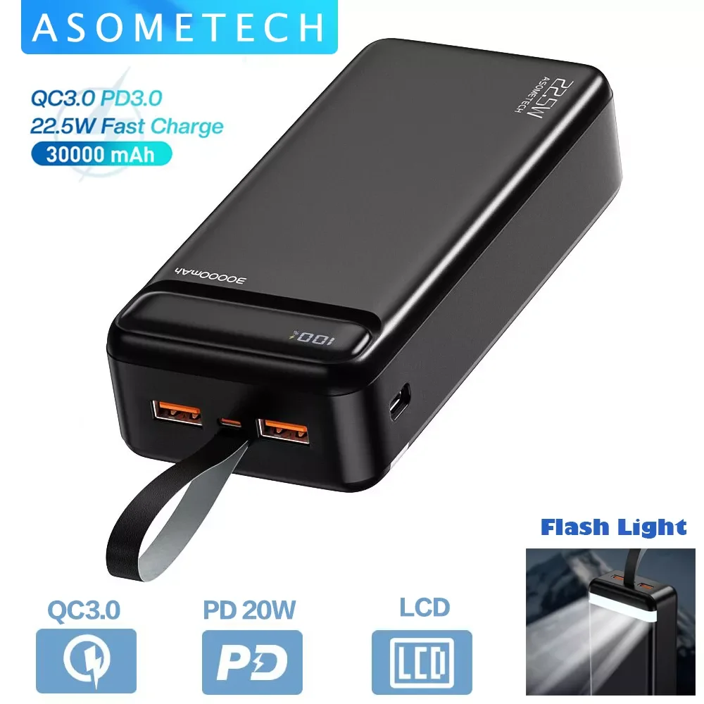

2023New Power Bank 30000mAh QC PD Fast Charging Powerbank 30000 mAh Portable Charger Poverbank External Battery For iPhone 13 12