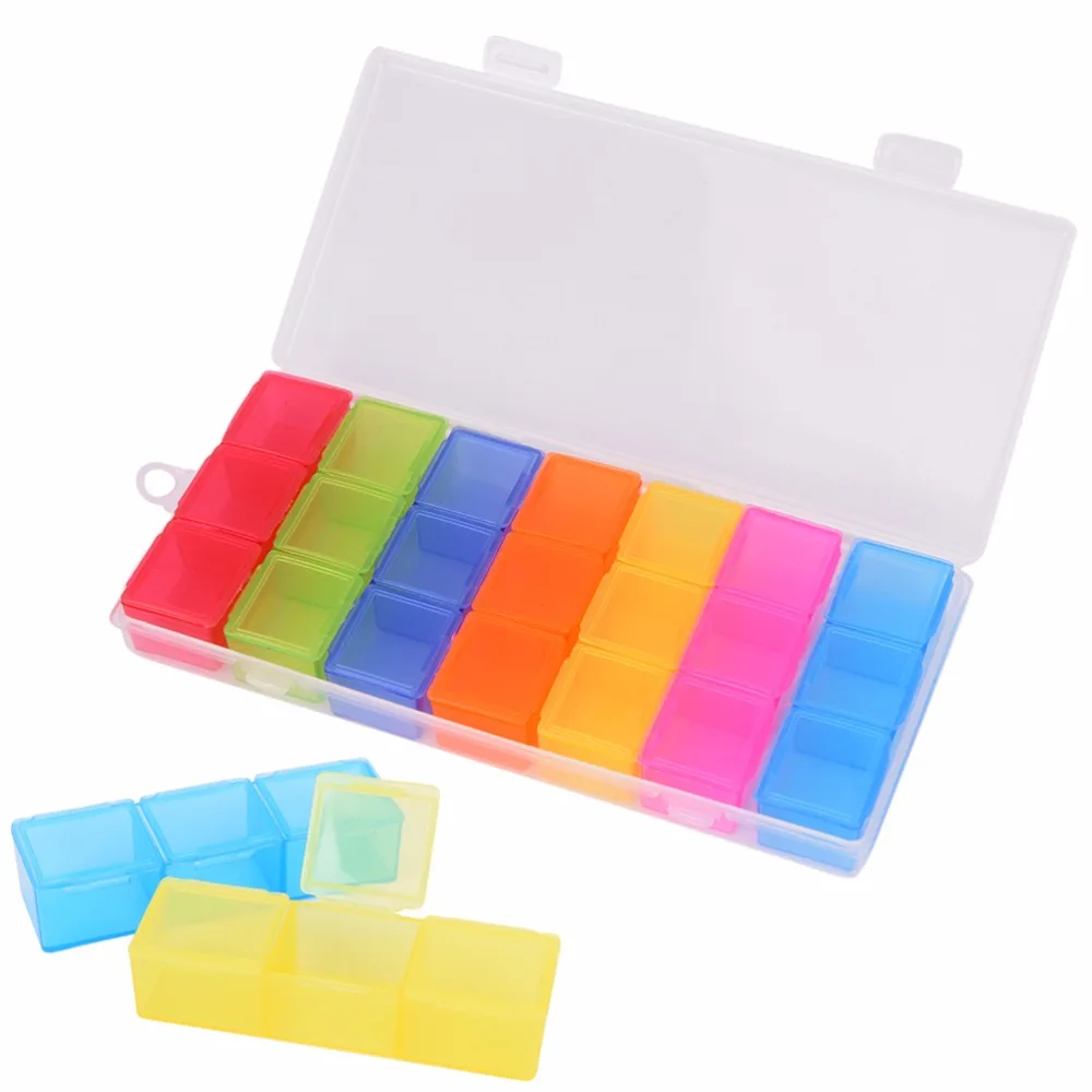 

21 compartment pill box multicolor container for medicine 7 Day Pill Medicine Tablet pillbox Dispenser Organizer Case