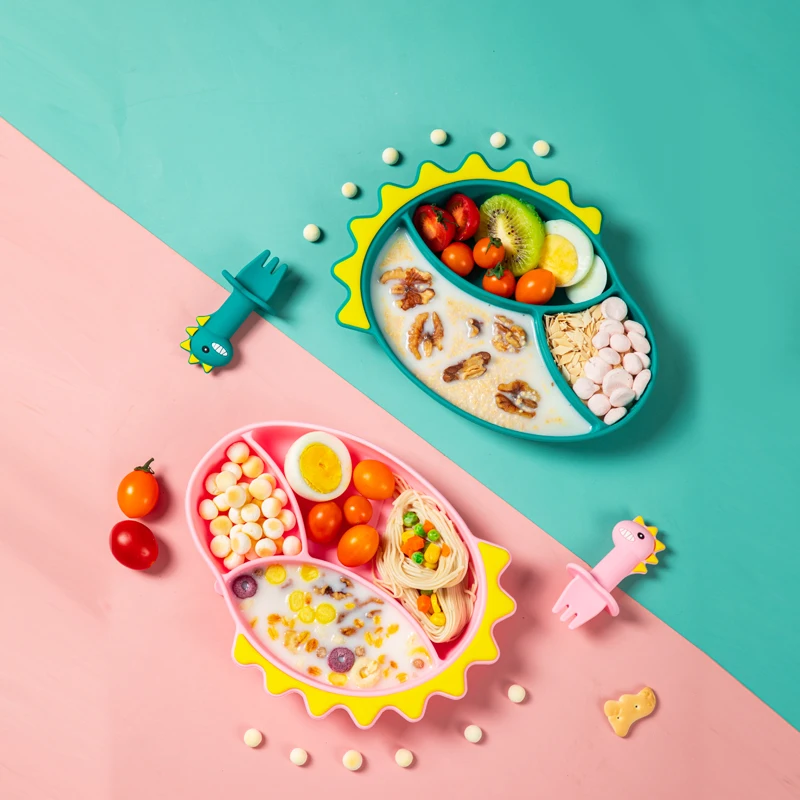

Hajintong Food Grade Silicone Baby Dinner Set BPA Free Baby Food Set Children Plate Kids Plate Dinosaurs