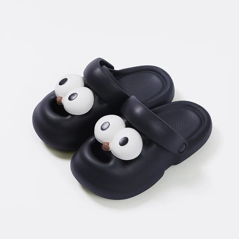 Women's Cartoon Big Eyes Decor Flats Slippers Summer Non-Slip Home Bedroom Casual Slides Bathroom Indoor Soft EVA Platform Shoes