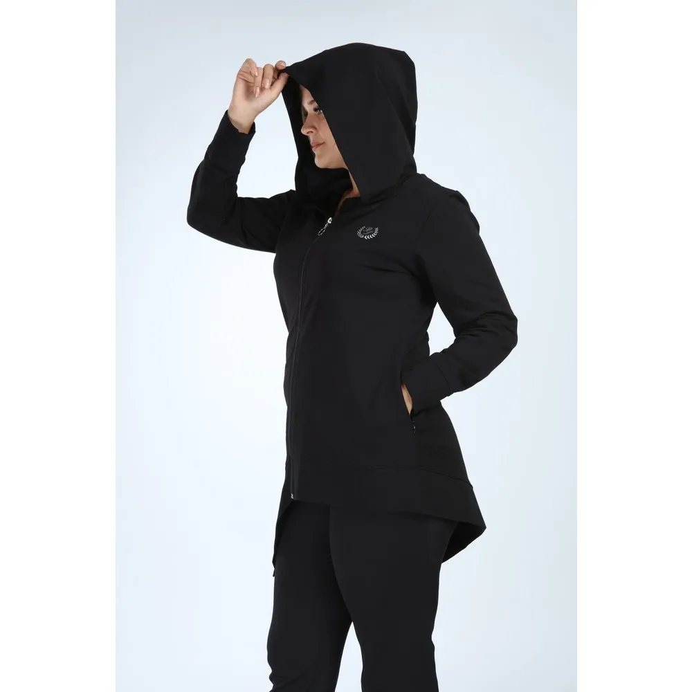 

Dorlie VIP Pianoluce Women Large Size Front Zipper Kapsonlu Pocket Zipper Coat Black P5106