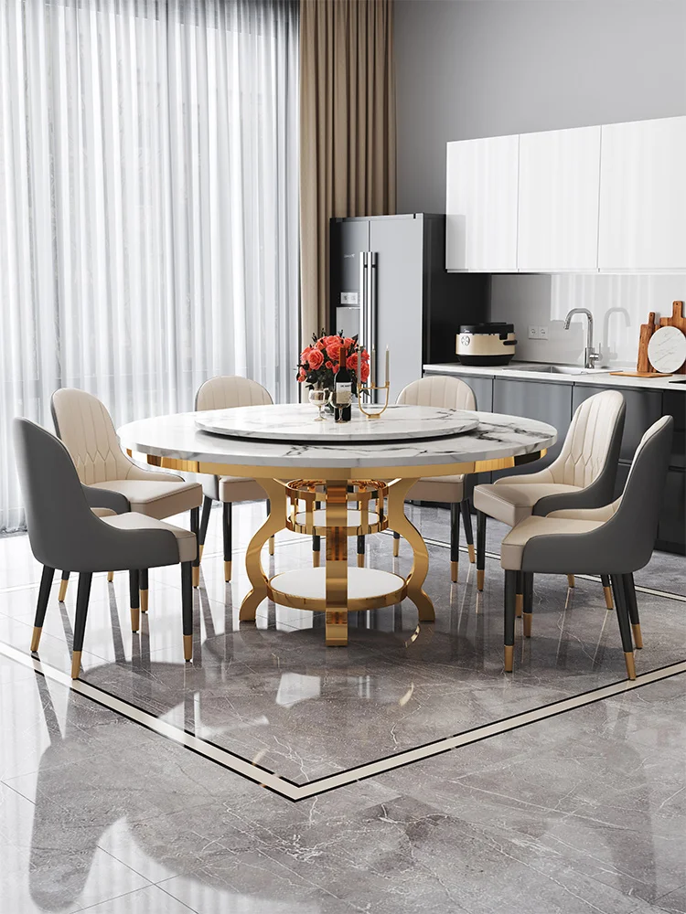 

Легкий роскошный мраморный обеденный стол в европейском стиле простой постмодерн для дома высококачественный круглый обеденный стол стул ...