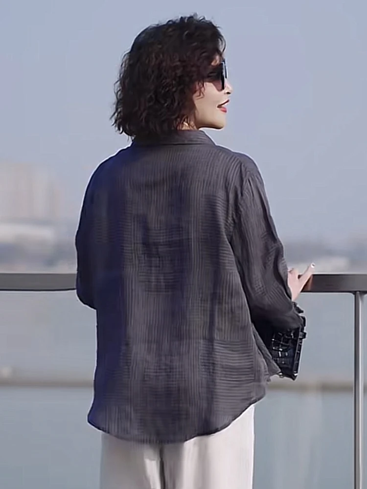 Рубашки из хлопка и льна женские весенние новые элитные рубашки рами с длинными