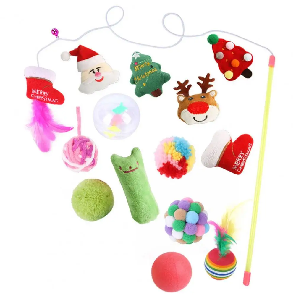

Durable Cat Toy Christmas Cat Teaser Toy Set 14 Fun Attractive Wear-resistant Kitty Toys for Boredom Relief Bite-resistant Cat