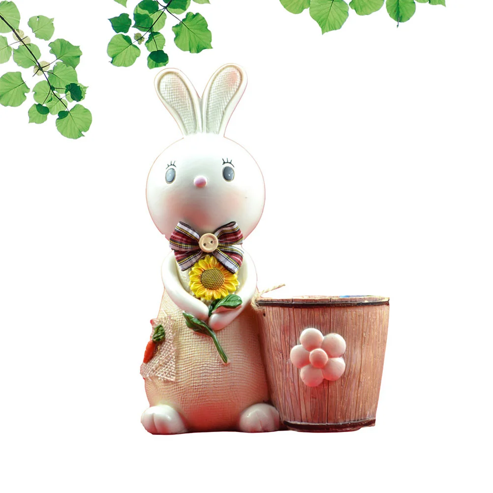 

1Pc Piggy Bank Lovely Resin Cartoon Rabbit Shaped Pen Container for Dormitary School