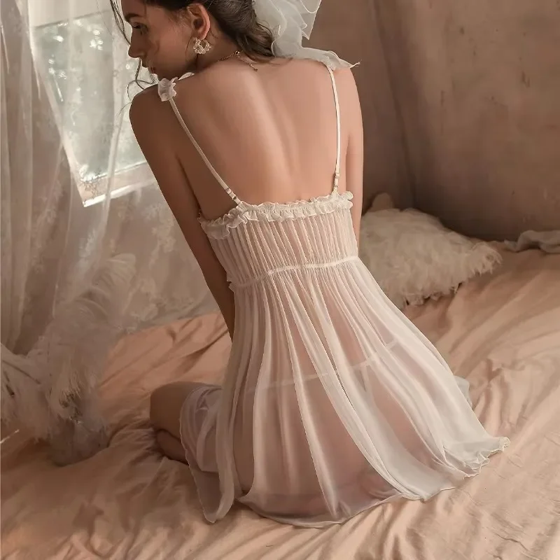 Сексуальные летние полупрозрачные пижамы с запахом на груди женское модное