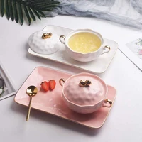 european style ceramic cup set with cover bowl dessert cup exquisite set plate spoon sugar water birds nest bowl tableware