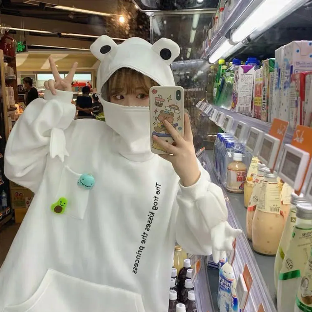 Женская толстовка с капюшоном в виде лягушки