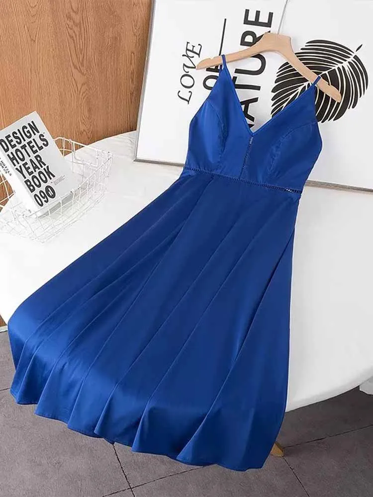 

Платье-миди женское летнее с V-образным вырезом, без рукавов