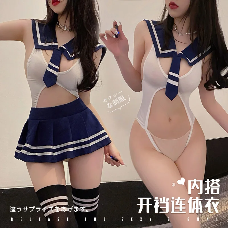 

Kawaii Cosplay Student Uniform JK Schoolgirl Costumes Cute Japanese Backless Bodysuit and Skirts Women Tempatation Sexy Lingerie