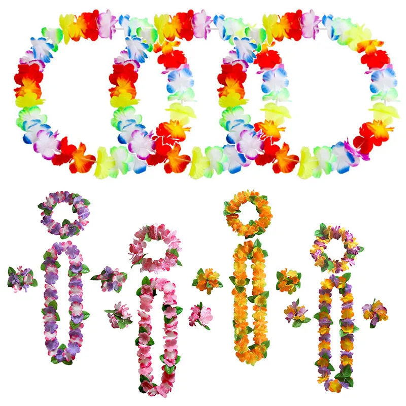 

Hawaiian Party Flower Garlands Necklace Tropical Beach Parties Pool Party Leis Hawaii Floral Decoration Birthday Wreath