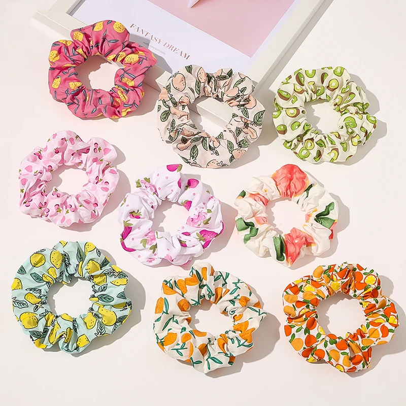 

Sweet Fruits Flowers Scrunchies Hair Accessories For Women Girl Elastic Hair Ring Hair tie Ponytail Holder Rubber Hair Band