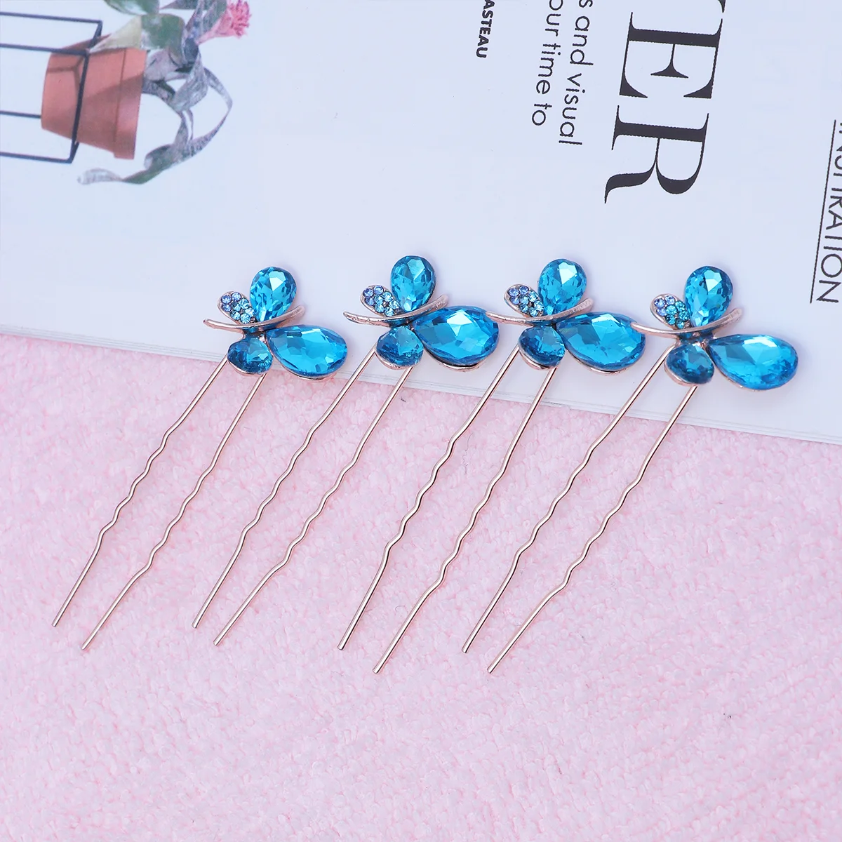 

4pcs Hair Pin Rhinestone Blue Hair Accessory Headdress Bridal Decors Hair Ornaments for