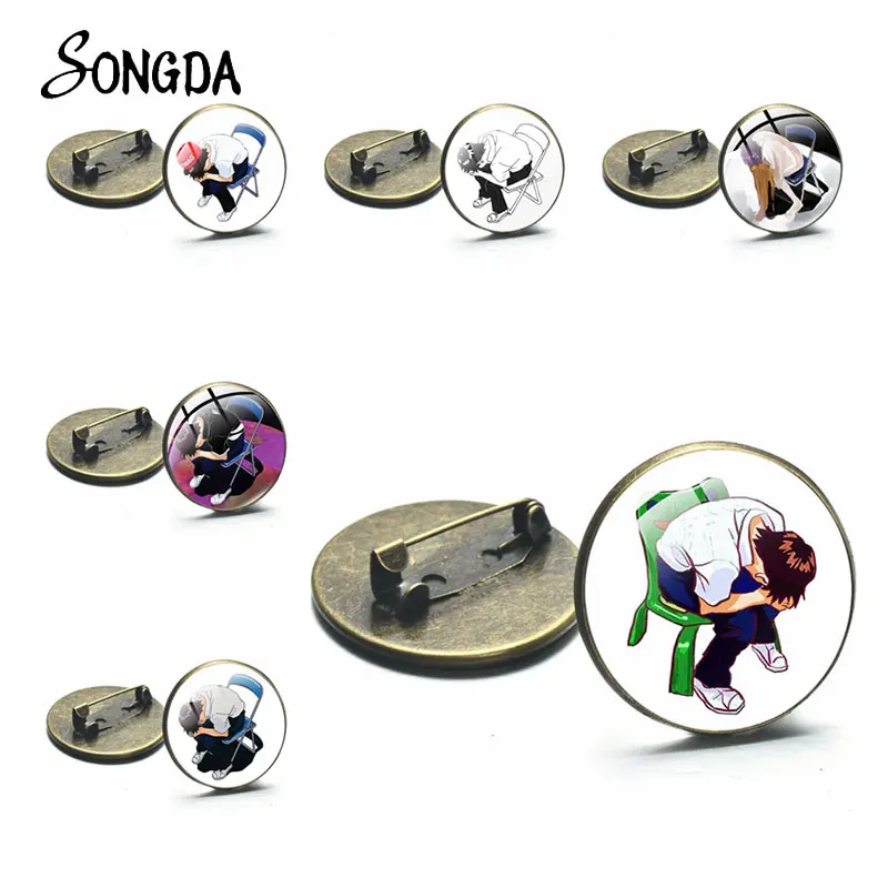 

Anime Shinji Ikari In The Froggy Chair Pin Brooch Cartoon Figures Metal Lapel Pins Glass Dome Badge Brooches Clothes Jewelry