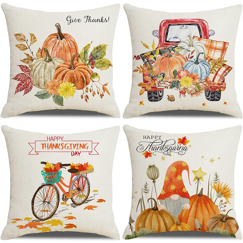 

Fall Thanksgiving Pillowcase 18x18 Inch Polyester Peach Skin Pillowcase Maple Pumpkin Dwarf Thanksgiving Print Cushion Cover
