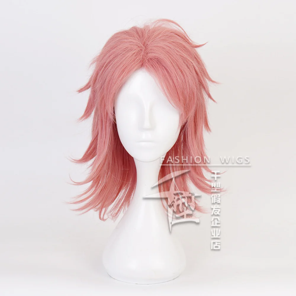

Anime Demon Slayer Sabito Cosplay Pink Short High Quality Heat Resistant Synthetic Hair Headwear Cosplay Halloween Wigs