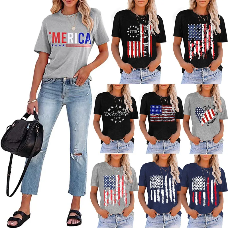

American Flag Shirt Casual Fouth of July Print T-Shirts Memorial Day We Will Never Forget Ultra Maga Loose Patriotic Tee Tops