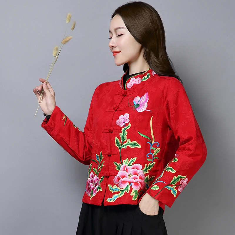 Chinese style coat women short embroidery national style jacket retro stand collar heavy industry embroidered women jacket tops images - 6