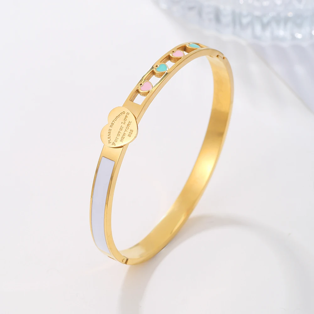 Роскошные красочные эмалированные браслеты в форме сердца из нержавеющей стали