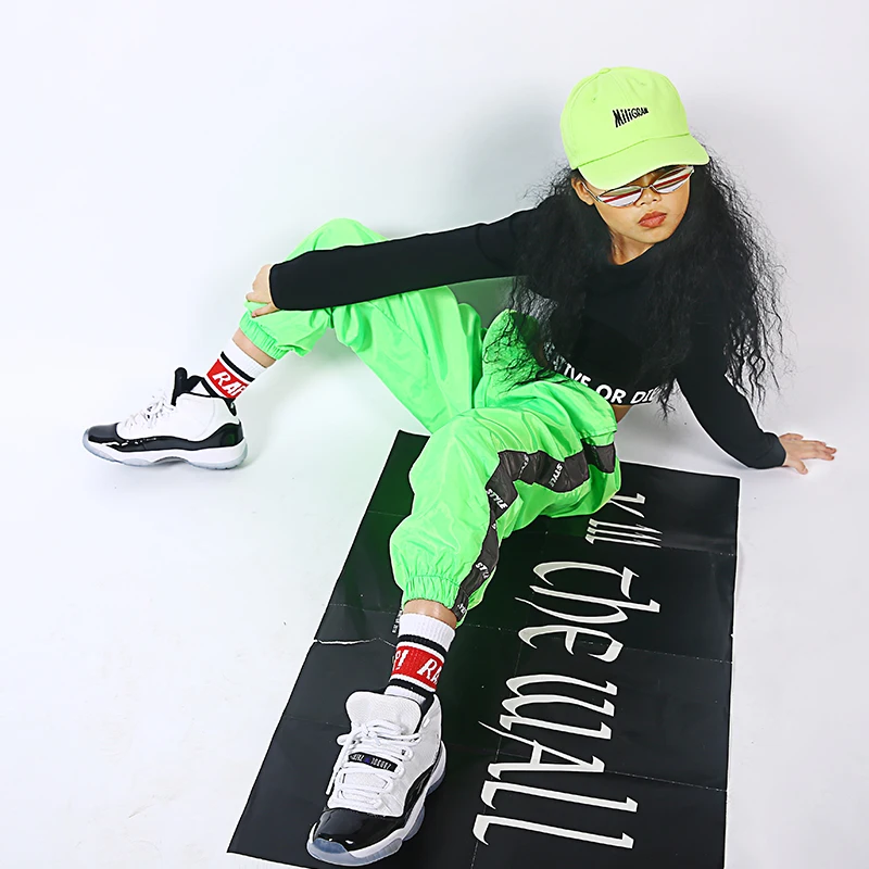 

Children Jazz Dance Costumes Black Tops Loose Trousers Suit Hip Hop Clothing for Girls Stage Performance Clothing Suit