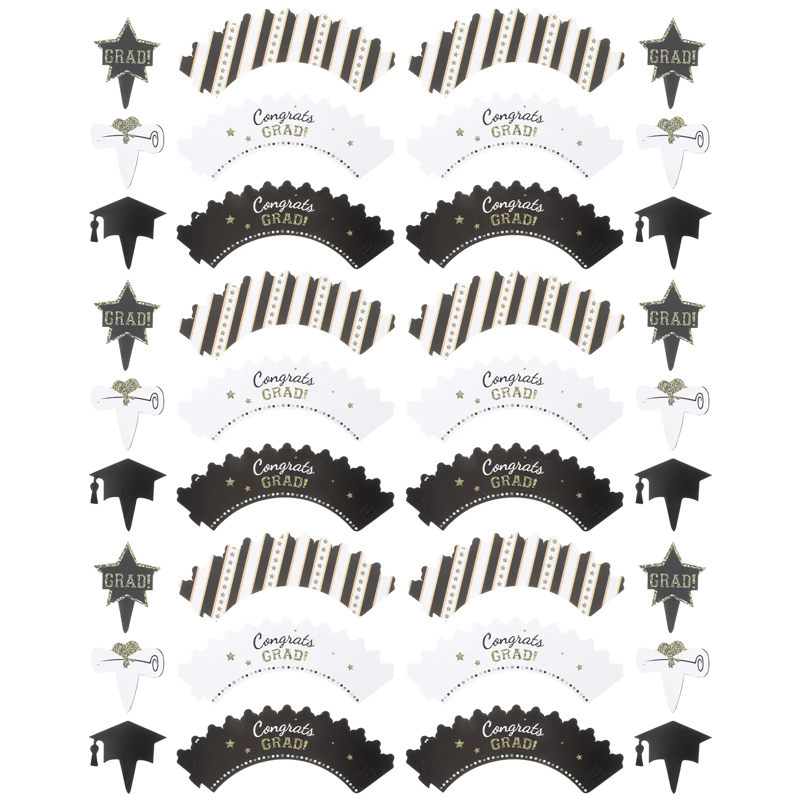 

36 Sets Congrats Grad Cupcake Wrappers Graduation Baking Cups Cap Decor Topper Papers Mini Liners Picks