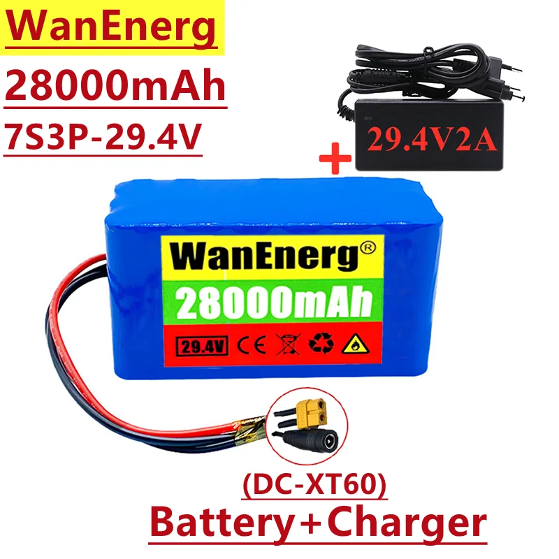 29.4V lithium ion battery pack, 24V 18650 combination, 7s3p 28000mah, used for electric bicycle, electric toy car and golf cart