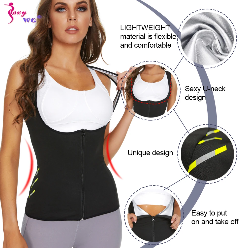 SEXYWG Women Slimming Sauna Shirt Body Shaper Waist Trainer Sweat Corset with Zipper Gym Fitness Tank Top Sport Vest Weight Loss |