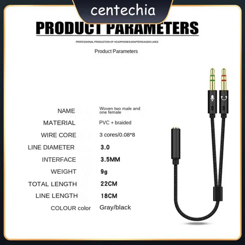 

Wiring 3.5mm Adapter Flexible 2-in -1 Laptop Headset Conversion Line Gold Plated Durable Mic Extension Cables Audio Cable 22cm
