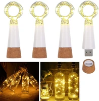 usb rechargeable 2m 20led wine bottle lights copper wire waterproof fairy cork string lights for party wedding christmas decor