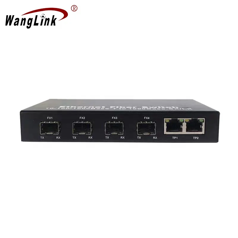 

Wanglink 4G2E 10/100/1000Mbps gigabit ethernet switch 4 fiber sfp module port and 2 RJ45 port best Fiber network switch for FTTH
