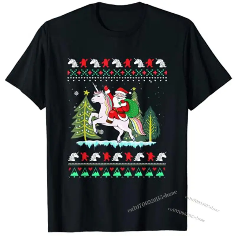 

Santa Claus Riding Unicorn Christmas T-Shirt Xmas Tee Tops