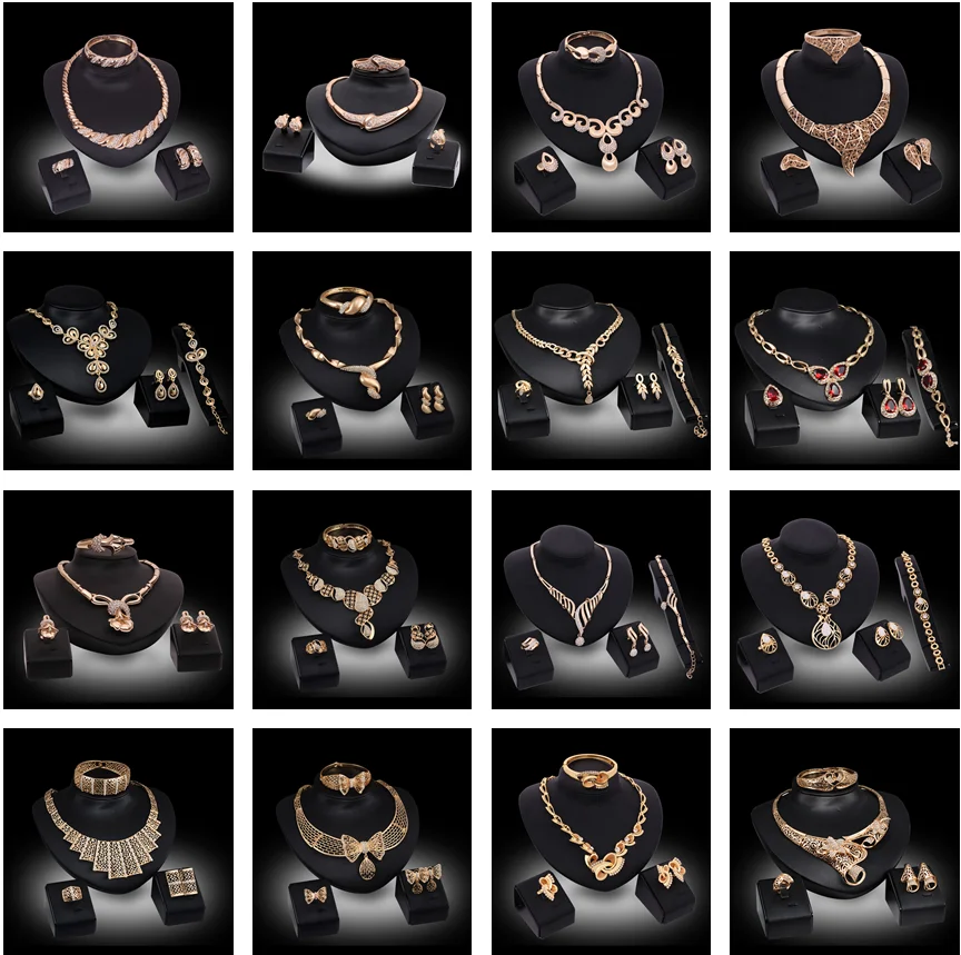 

Fashion Gold Color Water Drop Pendant Chocker Necklace Earrings Wedding Bridal Crystal Stone Jewelry Sets