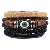 mens fashion evil eye beads amulet bracelet multi layer woven ladies jewelry leather wristband retro beaded wrapped bracelet