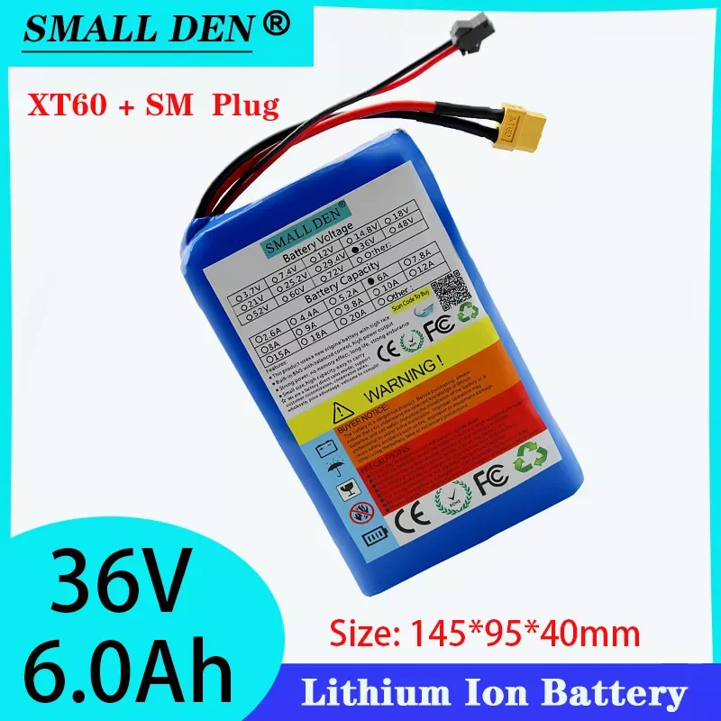 2022  10S2P 36V 6Ah 18650 lithium ion battery pack for electric scooter ebike XT60 SM 2P 450W ultra-thin portable