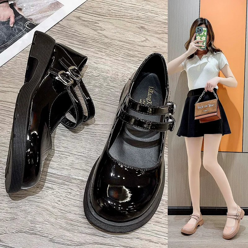 

Casual Woman Shoe British Style Shallow Mouth Female Footwear Round Toe Modis Patent Leather Ballet Flats Oxfords On Heels Prepp