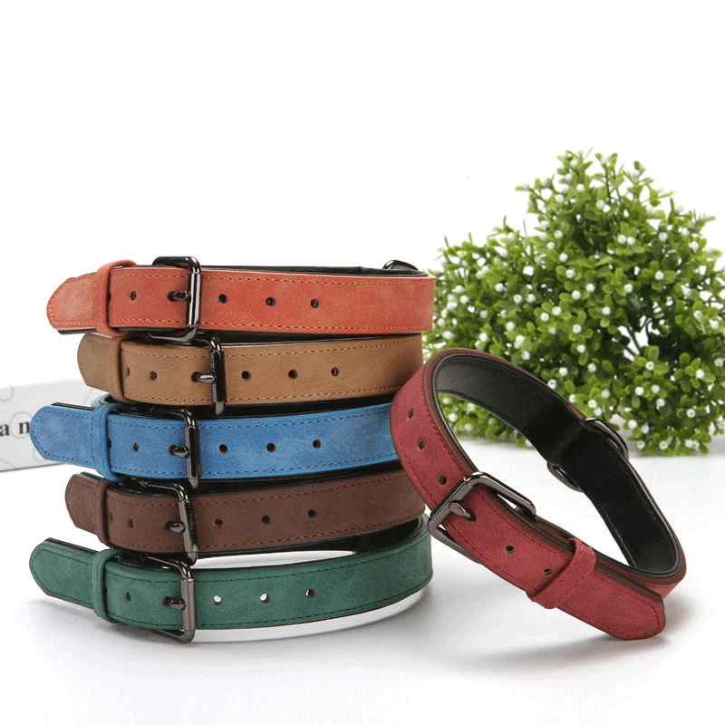 

New Dog Collars Adjustable Buckle Leash Microfiber Leather Dog Harness Pet Supplies Personalised Dog Accessories
