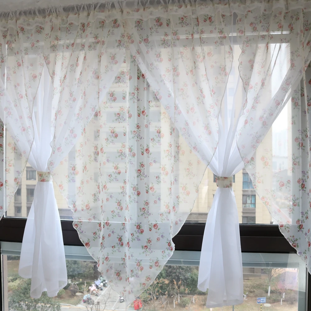 Пасторальная маленькая Фата в цветочном стиле двухслойная занавеска для