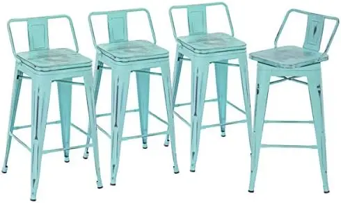 

Swivel Bar Stools with Backs Counter Height Stools Set of 4 Industrial Metal Barstools (Swivel 26", Wood Top Black)