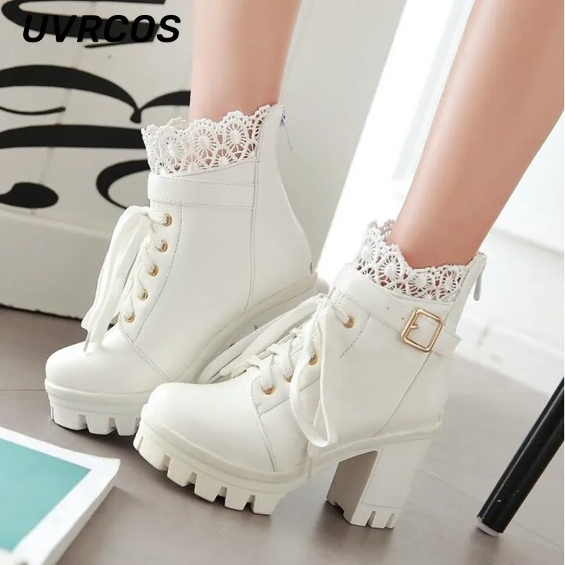 Single Boots Women Super High Heel Chunky Lace Up S Waterproof Ankle British Style Factory The new listing Direct Selling