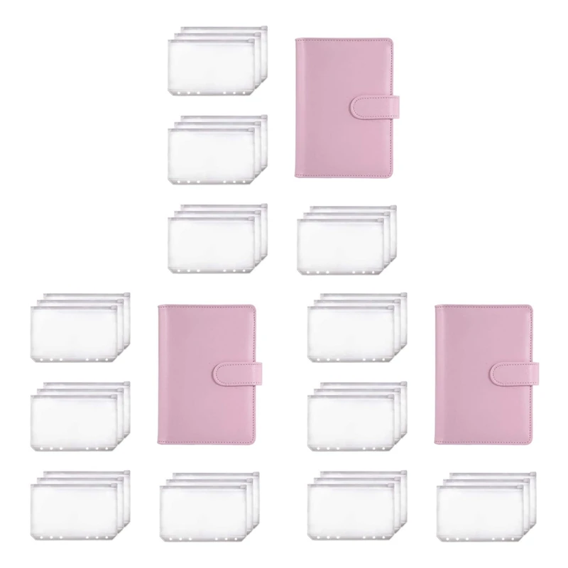 

Папка-планировщик 3X A6, розовая папка для блокнотов и 12 шт., папка-бумажник на молнии с 6 отверстиями, папка-бумажник для блокнотов