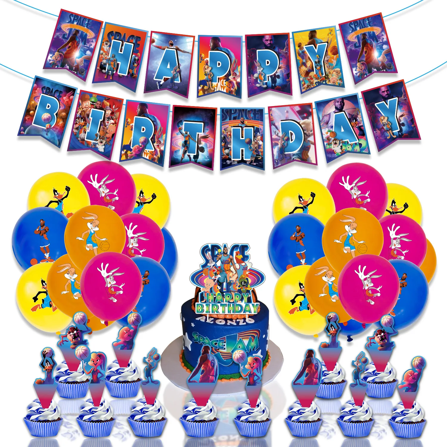 

Space Jam 2 Basketball Birthday Party Decoration Balloons Kids Party Baby Shower Basketball Banner Cake Topper Air Globos Supply