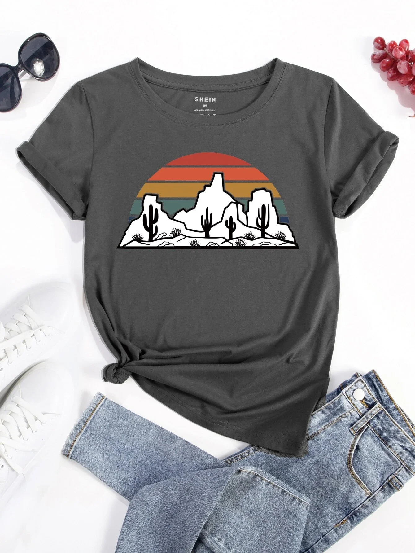 

Cactus & Mountain Print Short Sleeve Tee