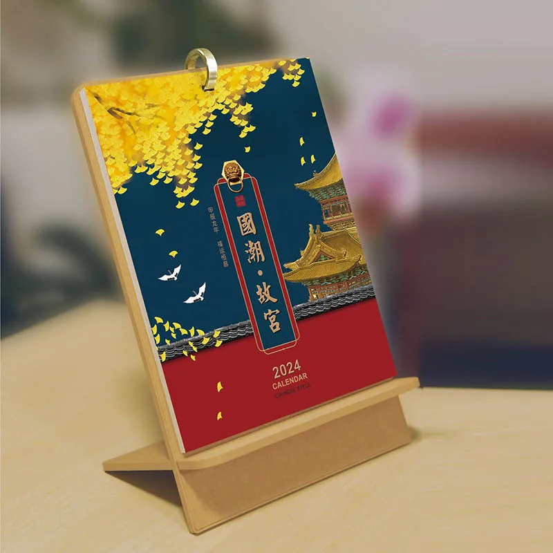 

2024 Desk Calendar Chinese Monthly Flip Standing Calendar Year of the Dragon Table Recording Memo Pages Lunar Desk Calendar