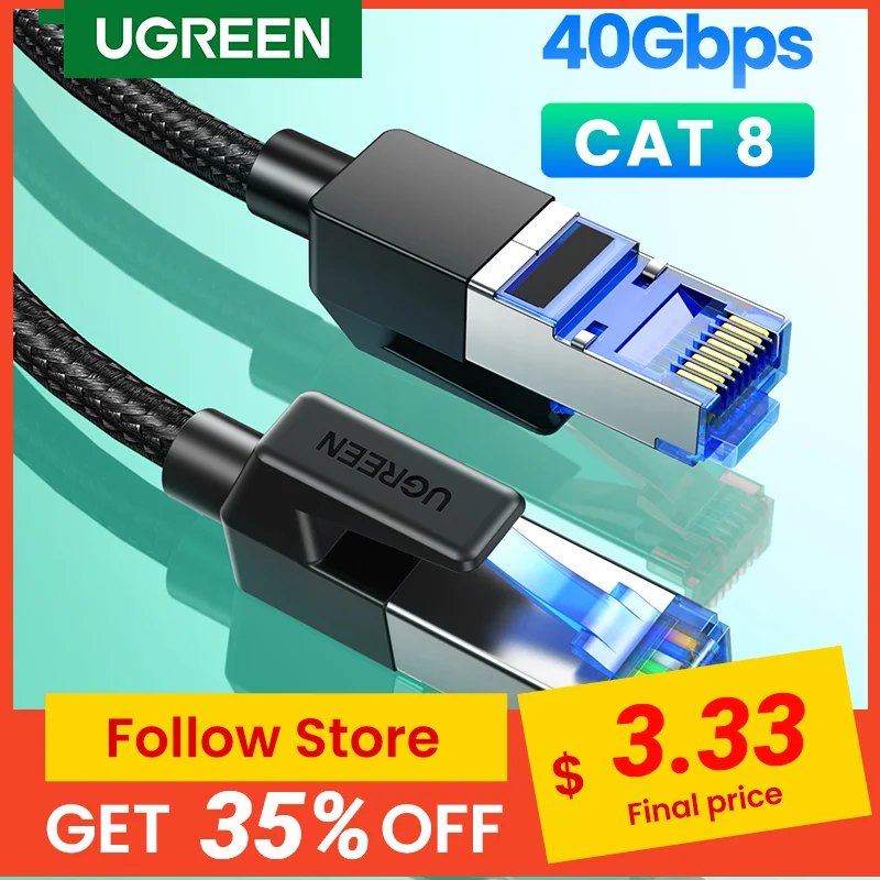 

6065 NO.2 Ugreen Ethernet кабель CAT8 40 Гбит/с 2000 МГц Kat 8 сетевой адаптер Gevlochten Интернет Lan шнур для ноутбуков