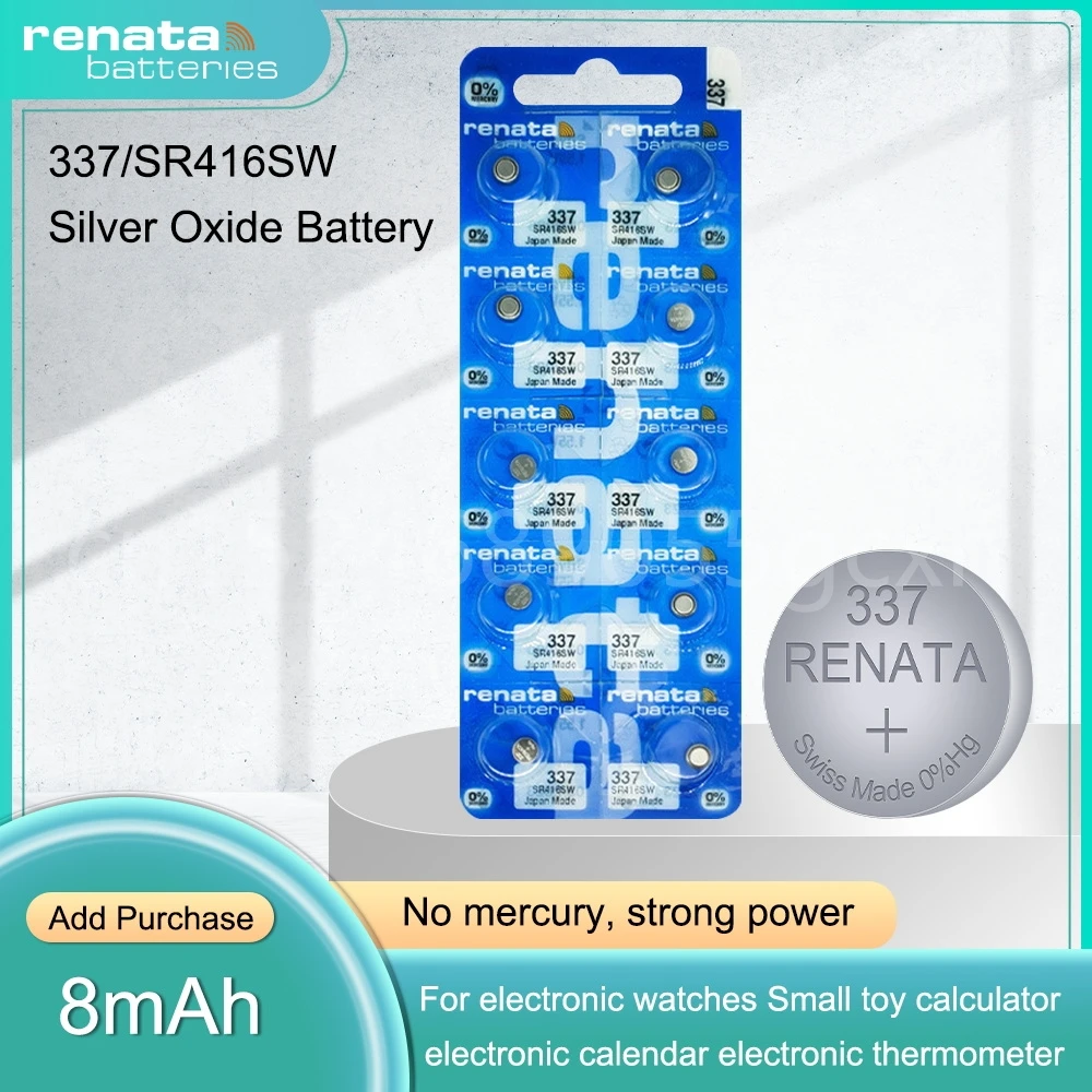 2-5 шт. Оригинальный Renata 337 SR416SW AG6 LR416 1,55 в, оксид серебра, аккумулятор часов для игрушечного калькулятора, швейцарская пуговица, монетница